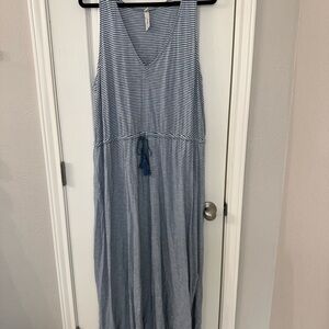 Blue and White Striped Maxi Dress